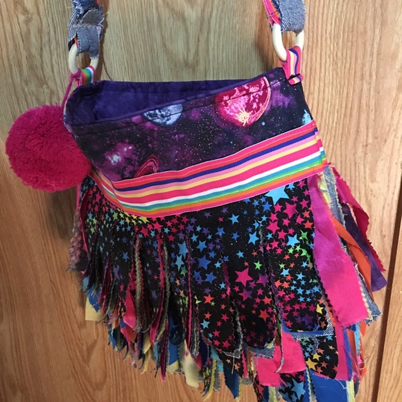 Handmade Colorful Denim & Multicolored fringe bag - Picture 2 of 10